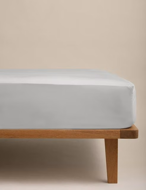 M&S Egyptian Cotton 230 Thread Count Crisp Fitted Sheet, Grey, W/D/H: 140 x 200 cm