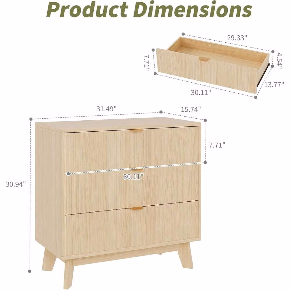 Havendro Mid-Century 3-Drawer Chest of Drawers in Natural Wood and MDF with Metal Accents – 2