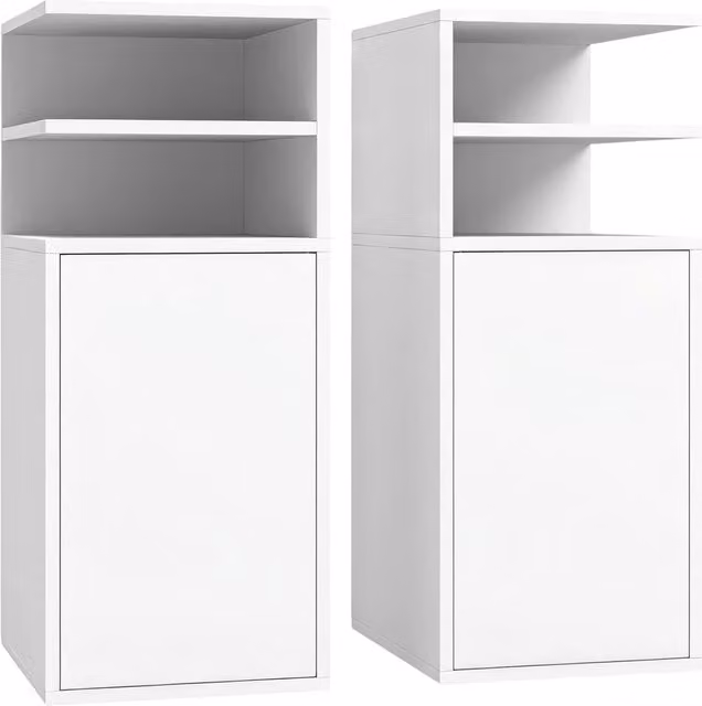 HOMCOM Set of 2 Slim White Bedside Tables with Open Cubbies and Cupboard, W/D/H: 30 x 25 x 60 cm