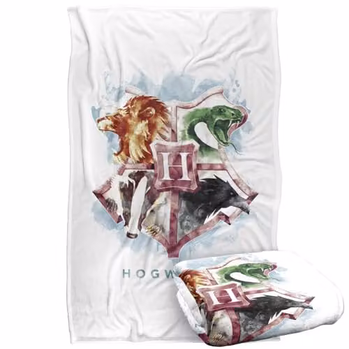 Warner Bros. Harry Potter Hogwarts Crest Watercolor Super Soft Fleece Throw Blanket, Multicolour