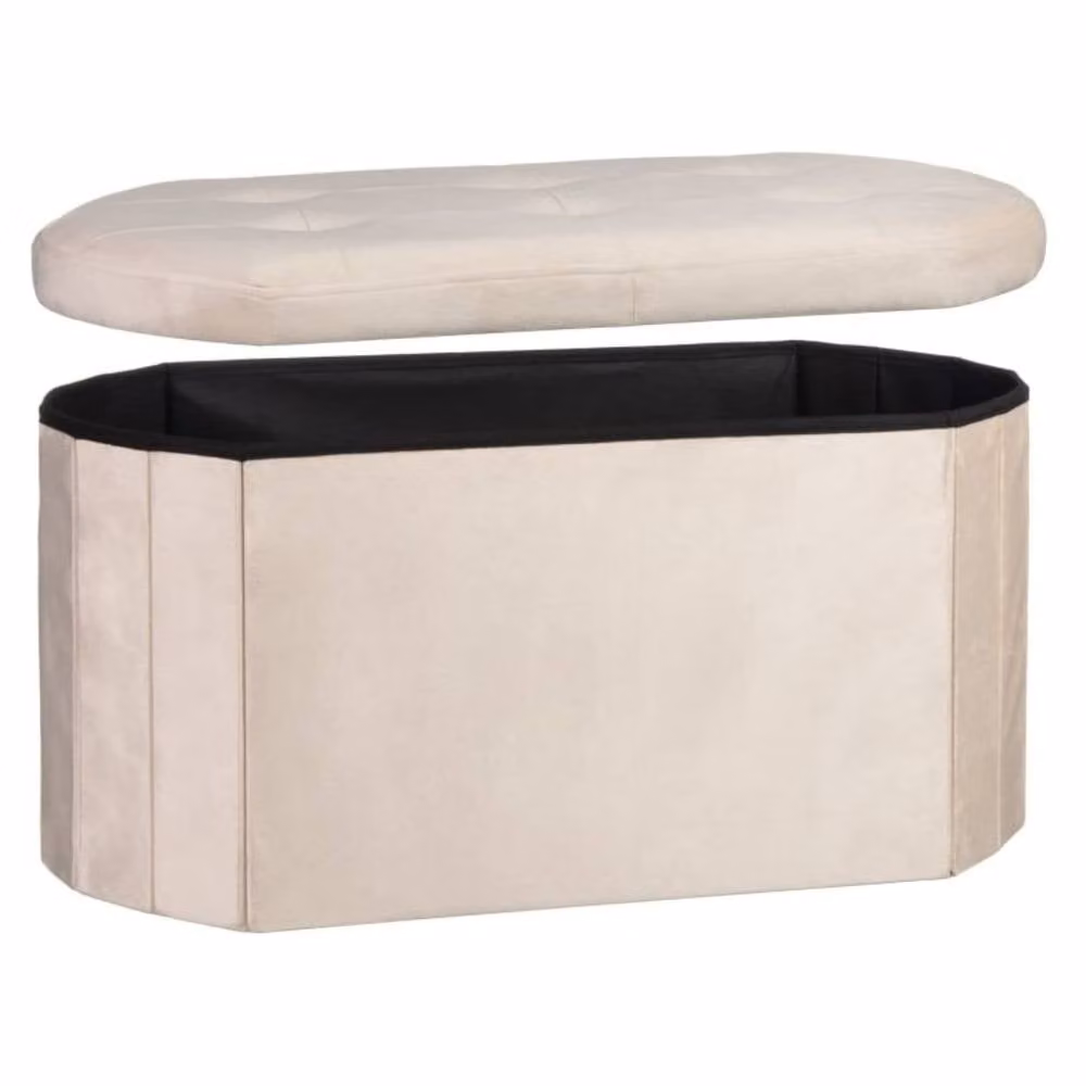 Home Luxe Interior Cream Velvet Oval Storage Ottoman Padded Bench and Blanket Box – 2