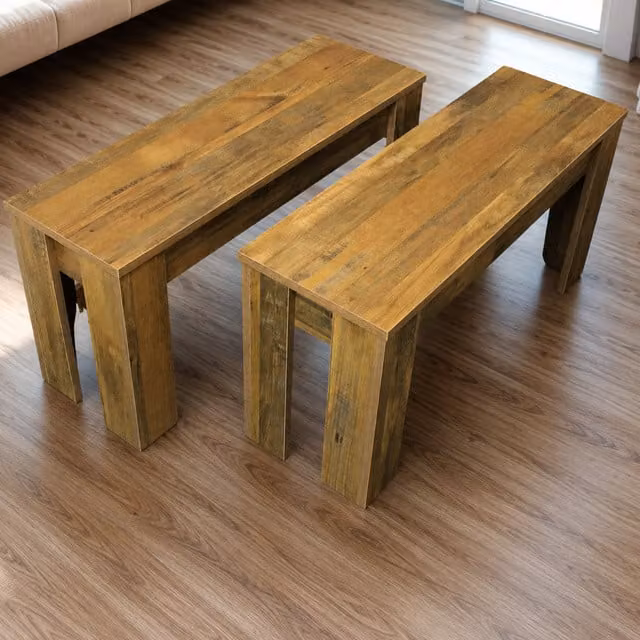 Kosy Koala Set of 2 Rustic Effect Wood Dining Benches in Brown, Sand and Bronze – 1