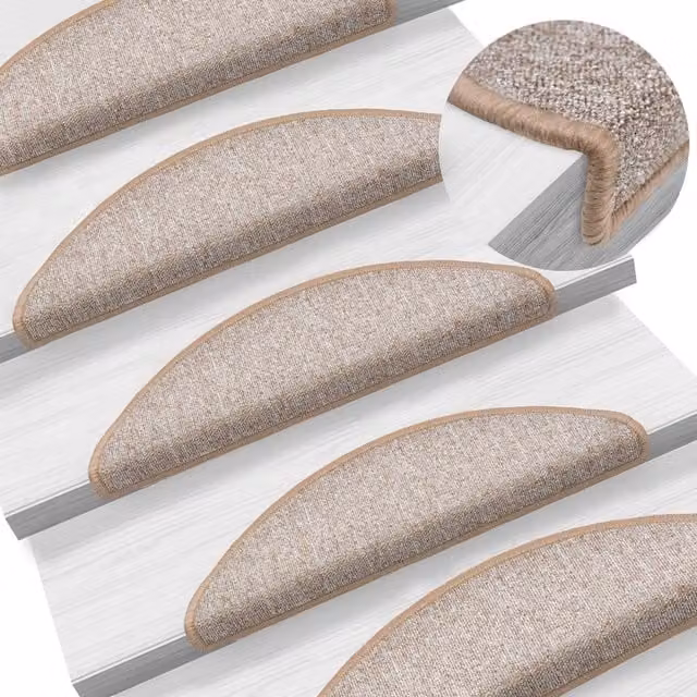 Berkfield Home Self-Adhesive Carpet Stair Treads, 15 Pieces, Light Brown, W: 56 cm, D: 17 cm, H: 3 cm – 1
