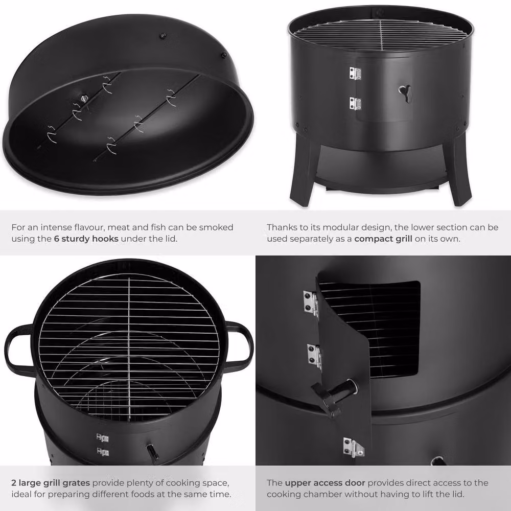 tectake Smoking Barrel 3-in-1 Charcoal Smoker with Thermometer and Air Vent, Black, W/D/H: 52.0 x 42.5 x 81.5 cm – 5