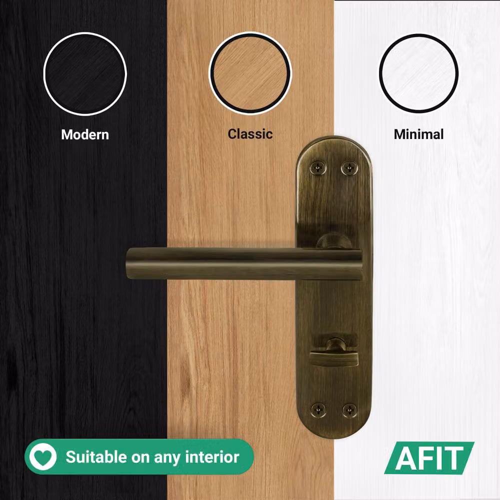 AFIT T-Bar Antique Brass Bathroom Backplate Lock and 64mm Hinge Set in Bronze – 5