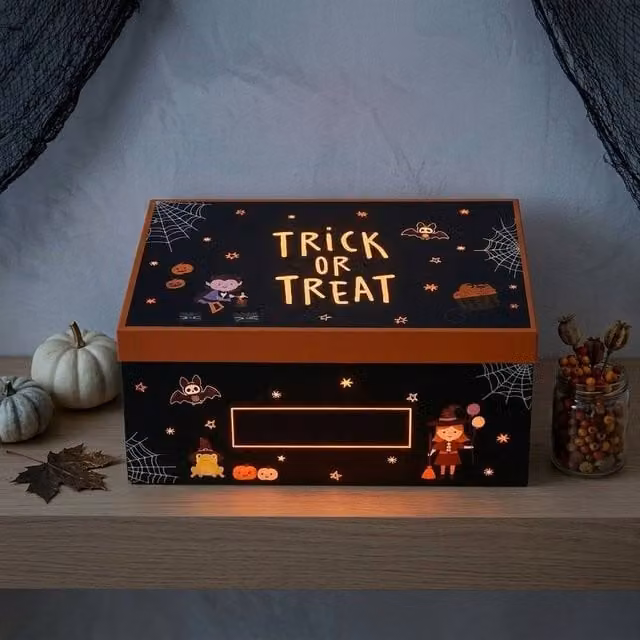 Garden Greatness Trick or Treat Illuminated Gift Box in Black and Orange