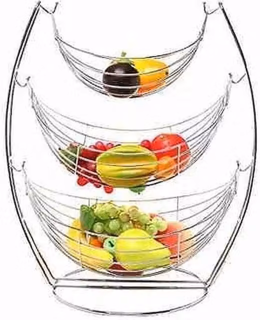 SPETLEK 3 Tier Chrome Swinging Fruit and Vegetable Basket in Silver
