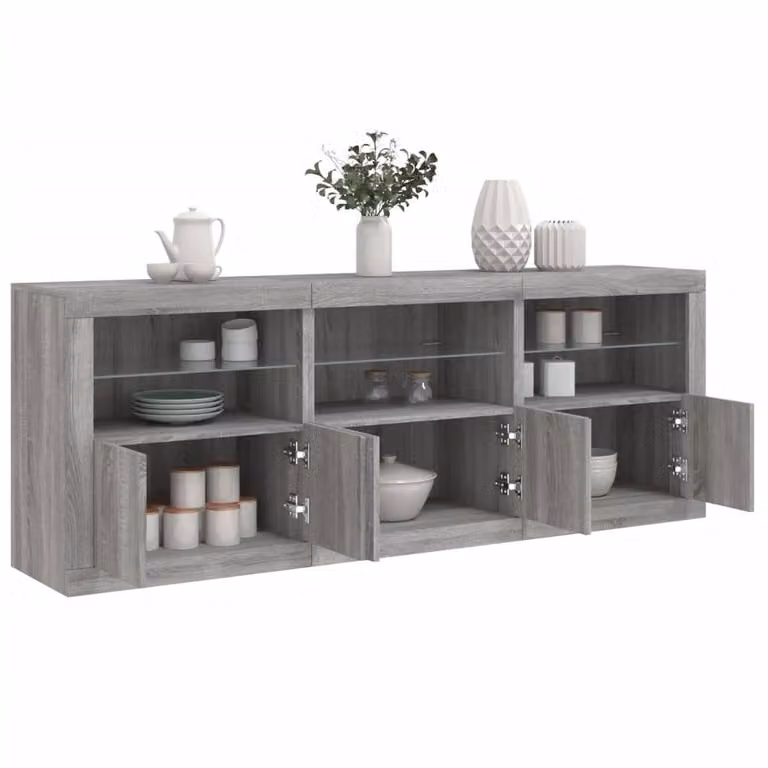 Berkfield Home Modern Grey Sonoma Sideboard with Integrated LED Lights, W: 181.5 cm, D: 37 cm, H: 67 cm
