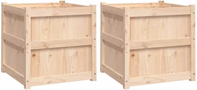 Berkfield Home Garden 2-Piece Brown Solid Wood Pine Planter Tub Set