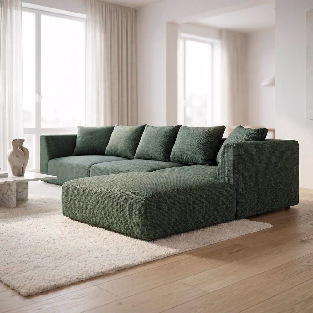 Abakus Direct Tokyo Large L-Shape Corner Sofa in Green Brushed Tweed Fabric – 2