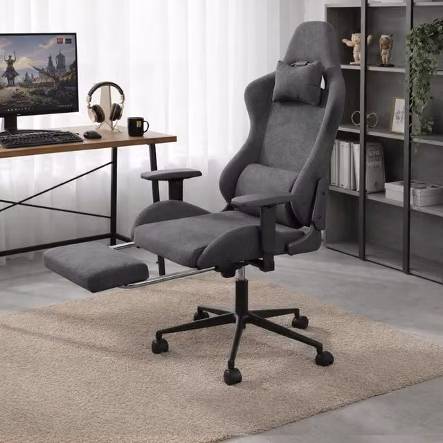 Levede Grey Fabric Executive Office Chair with Headrest and Armrests