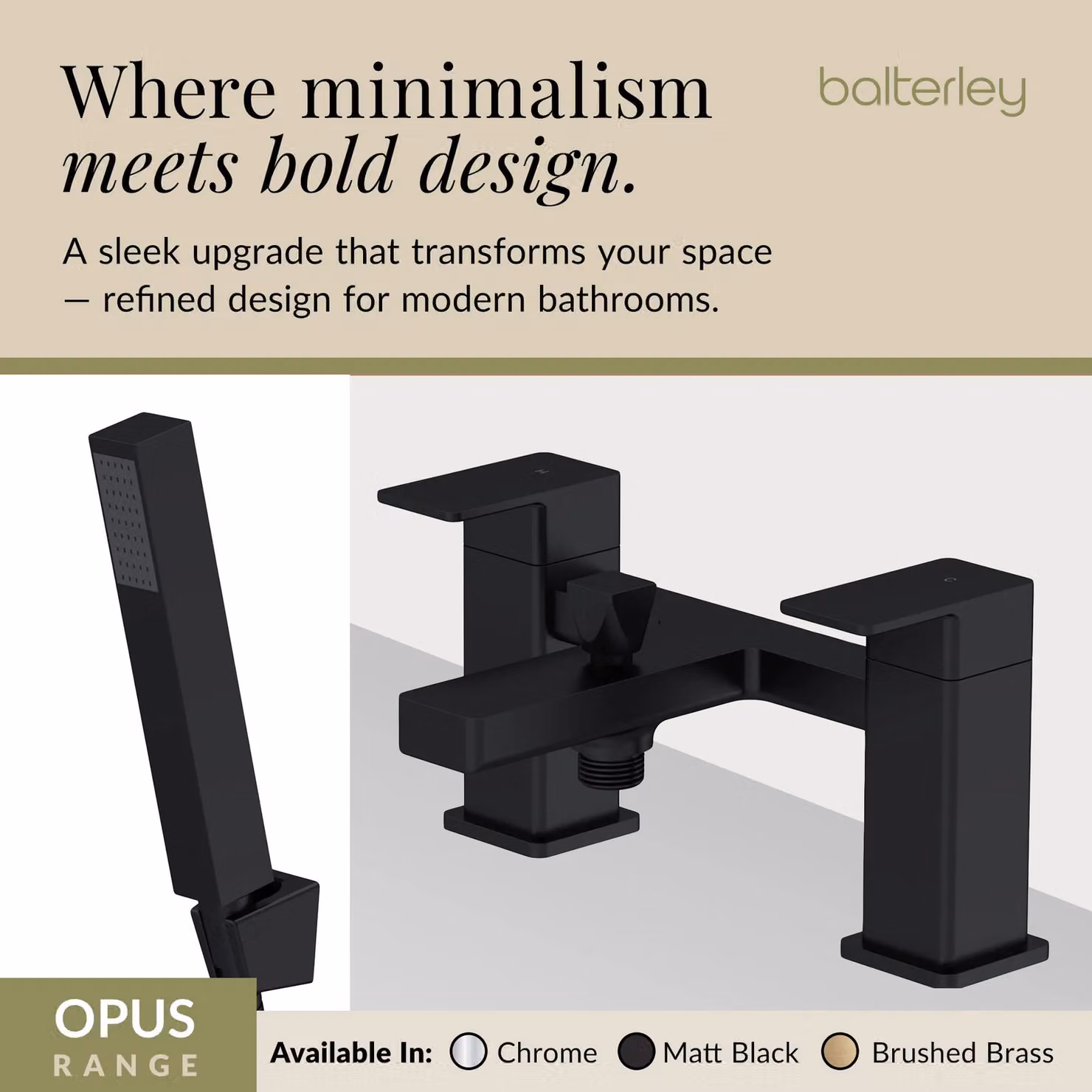 Balterley Square Bath Shower Mixer Tap with Dual Levers and Shower Kit, Matt Black, W/D/H: 22.8 x 15.2 x 11.9 cm – 4