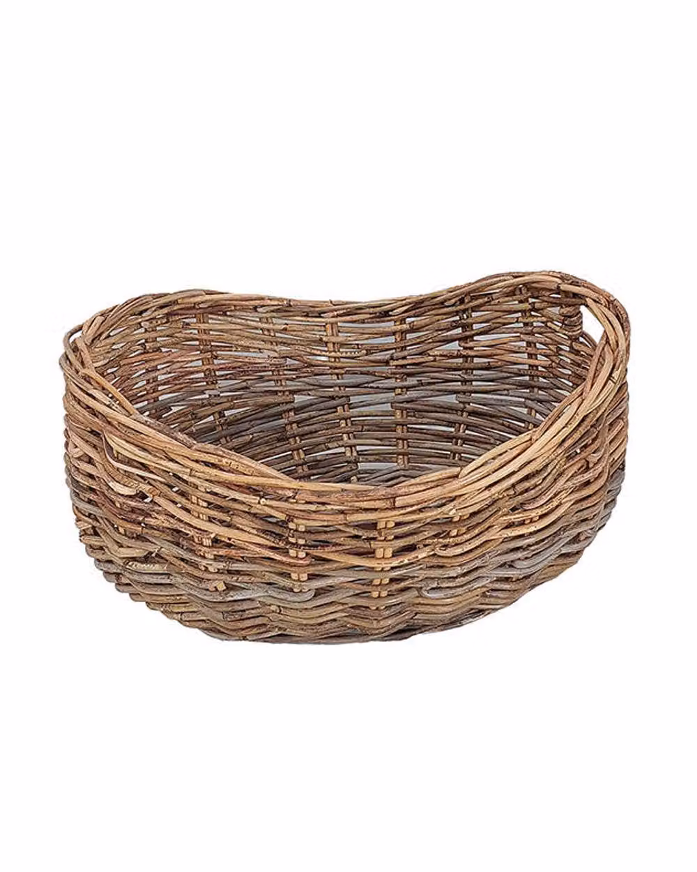 Dibor Hobas Two Tone Boat Fireplace Log Storage Basket, Medium, Natural Beige and Sand Rattan with Handles – 2