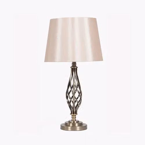 Ruma Swirl Twist Base Table Lamp with Champagne Polysilk Shade in Gold/Brass – 2