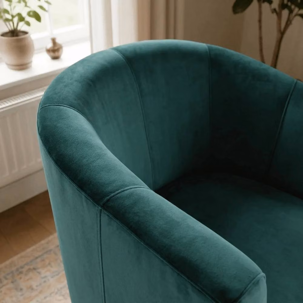 NESTLUNE Dark Green Velvet Tub Chair with Black Legs – 2