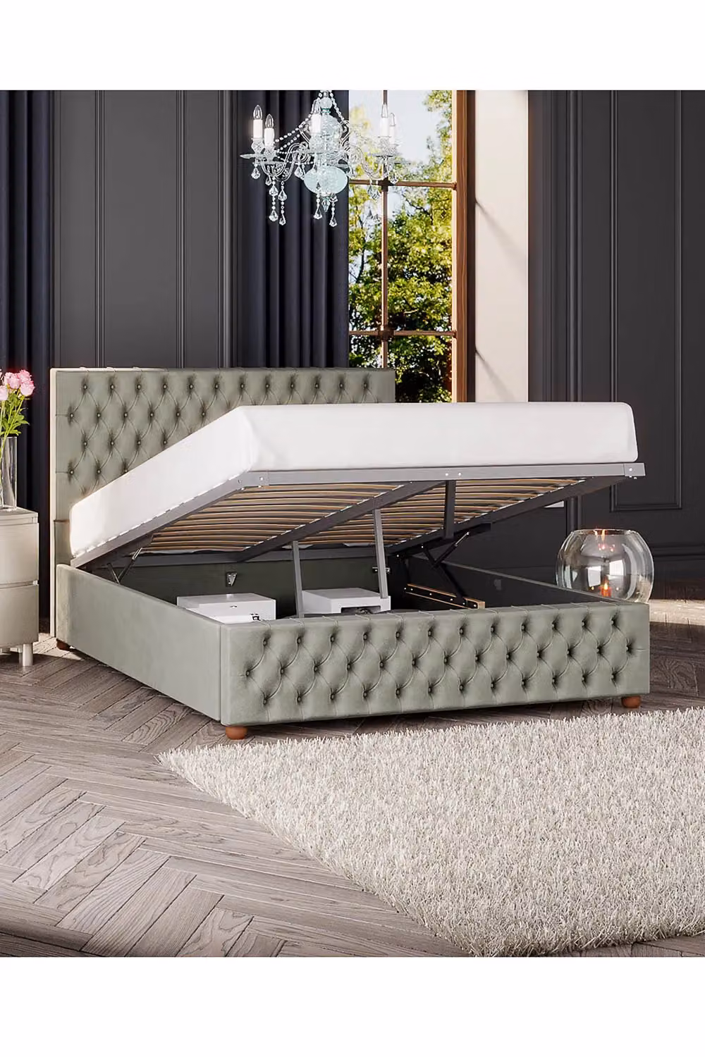 Laurence Llewelyn-Bowen Seren Ottoman Storage Bed in Duck Egg Blue Plush Velvet Fabric, Size: Small Double (W/D/H: 120 x 200 cm) – 2