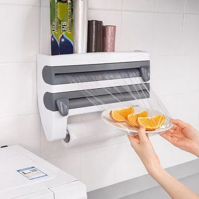 SPETLEK Grey Wall Mounted Cling Film Rack and Kitchen Foil Dispenser