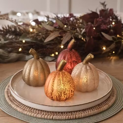 Lights4Fun Set of 4 Multicolour Miniature Glass Pumpkin Decorations for Halloween and Autumn Tabletop Styling – 2