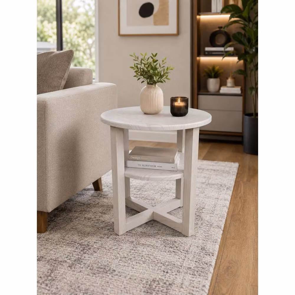 EONLION Modern Round White Matt Wood Side Coffee Table – 3
