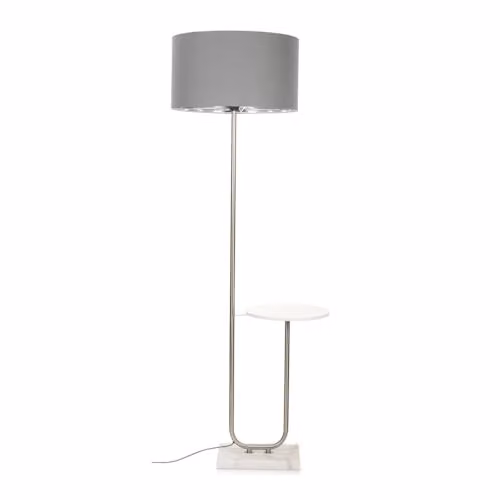 ValueLights Floor Lamp with Marble Base and Large Grey and Chrome Fabric Shade