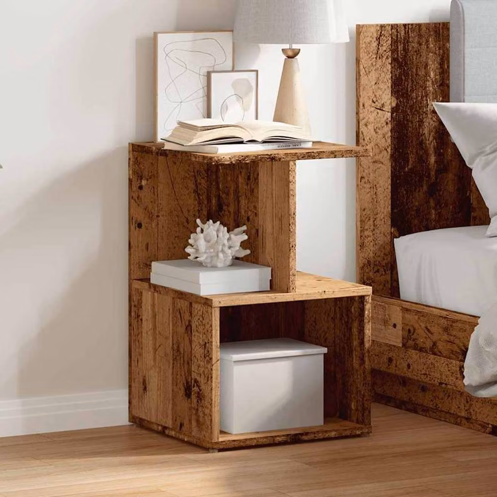 Berkfield Home Elegant Bedside Cabinet in Brown Old Wood, W/D/H: 35 x 35 x 55 cm – 4