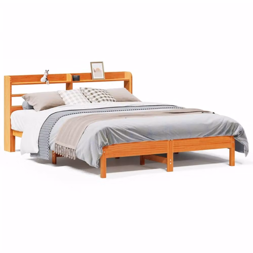 Berkfield Home Solid Pine Decorative Bed Frame in Wax Brown, W/D/H: 160 x 200 x 82 cm – 2