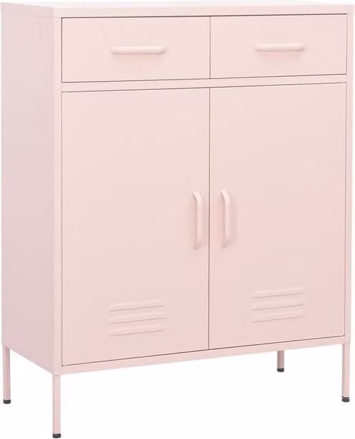 Berkfield Home Modern Pink Steel Storage Cabinet with Hinged Doors and Internal Drawers W/D/H: 80 x 35 x 101.5 cm