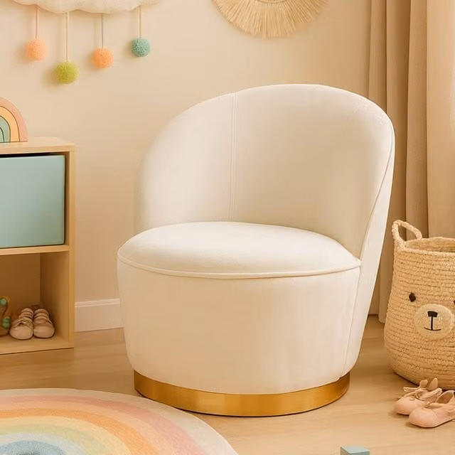 Premier Orsina Mid-century Cream Velvet Armless Accent Chair with Gold Metal Base, W/D/H: 57 x 57 x 68 cm – 1