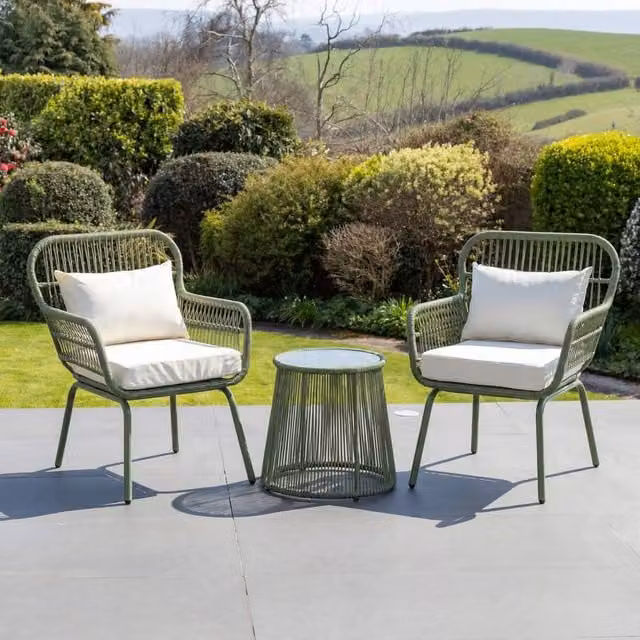 Artemis Home Carbini 3 Piece Rattan Garden Bistro Set in Green and Brown