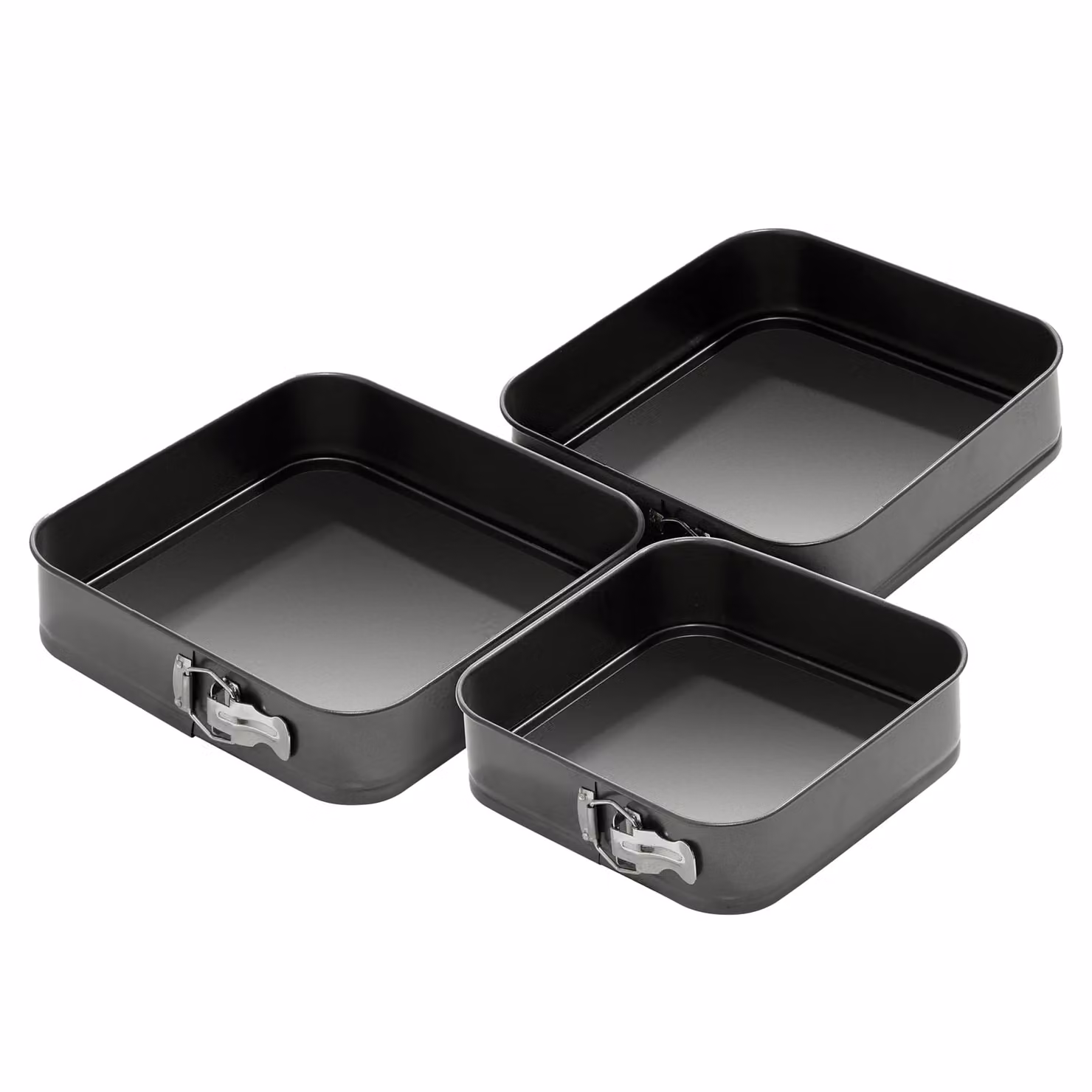 Orsina Set of 3 Non-Stick Square Springform Cake Tins, Black Carbon Steel – 2