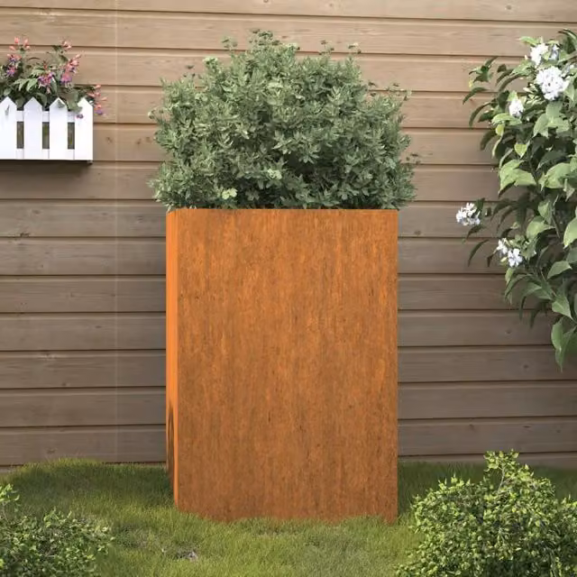 Berkfield Home Corten Steel Planter Tub in Brown, W: 52 cm, D: 48 cm, H: 75 cm – 1