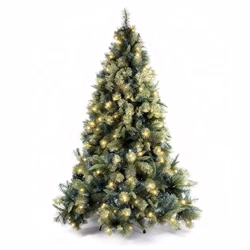 Shatchi 1.8m Pre-Lit Kentucky Pine Artificial Green Christmas Tree with Warm White LED Lights, W/D/H: 110 x 110 x 180 cm