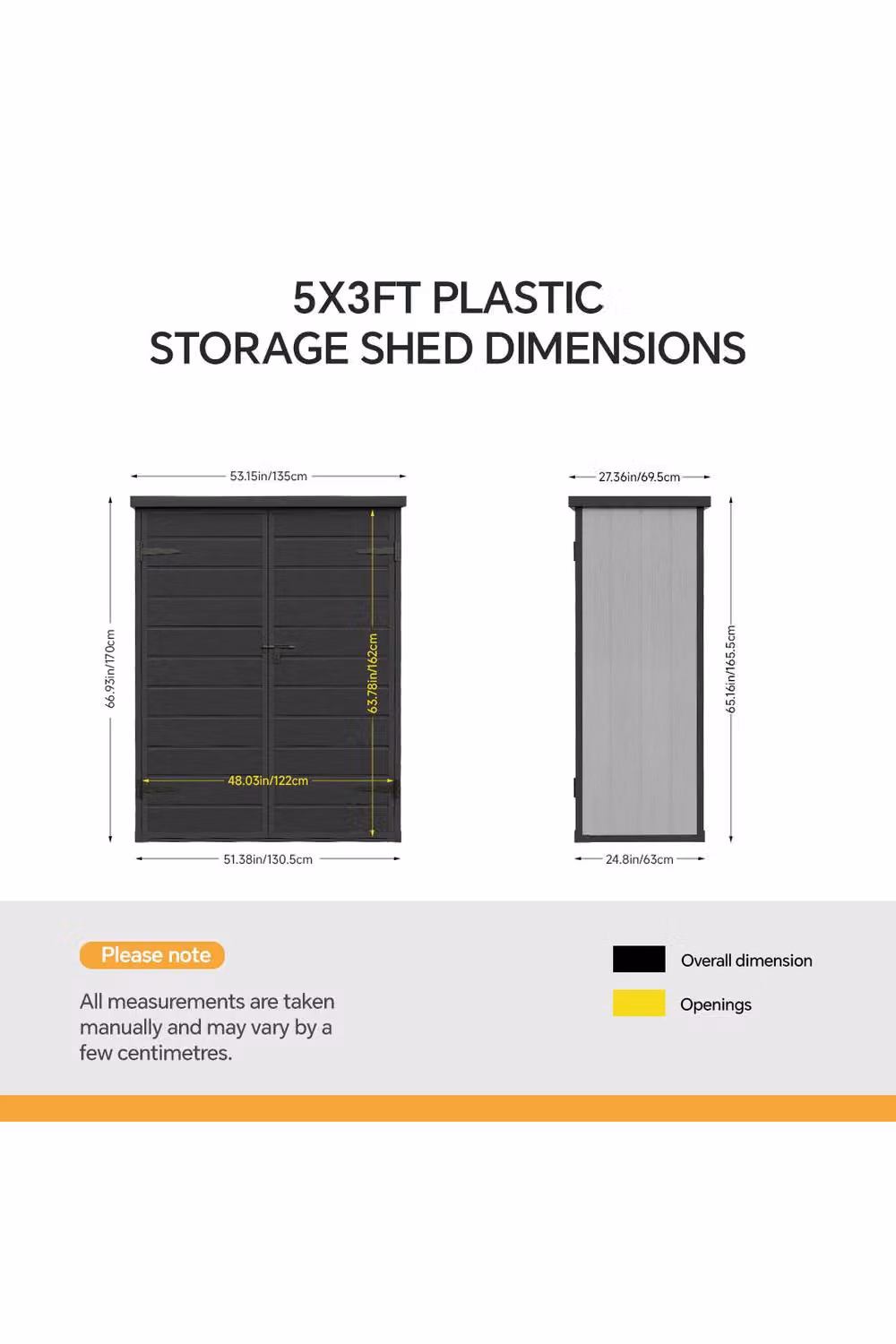 Living and Home Black Plastic Pent Outdoor Garden Tool Storage Shed with Double Doors, W: 152.4 cm, D: 91.44 cm, H: 170 cm – 4