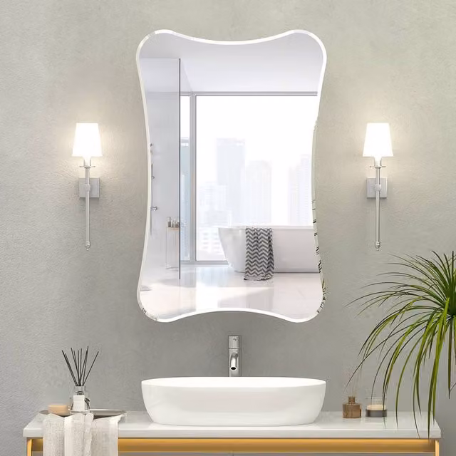 KEEPREAPER Modern Glossy White Wall Mounted Bathroom Cabinet with Mirror and Two Internal Shelves