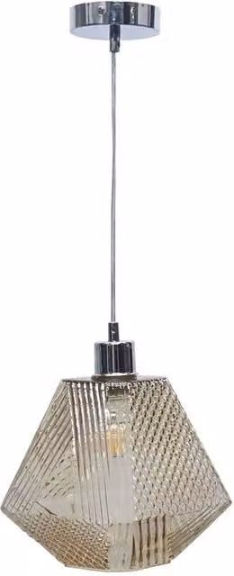 First Choice Lighting Lens Chrome Pendant Light with Champagne Textured Glass, Silver, H 113.0 cm x W 42.0 cm x D 20.0 cm – 1