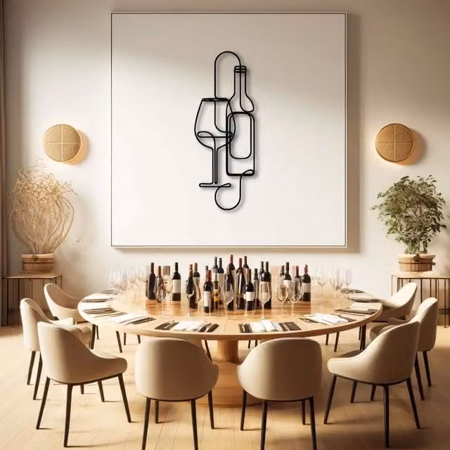 YOUR HOME RULEZ Modern Black Metal Wine Glass and Bottle Abstract Wall Art, Width: 96 cm