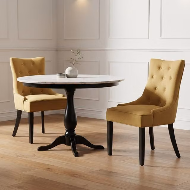 Interiors by Premier Gold Velvet Dining Chair with Armrests and Rubberwood Frame