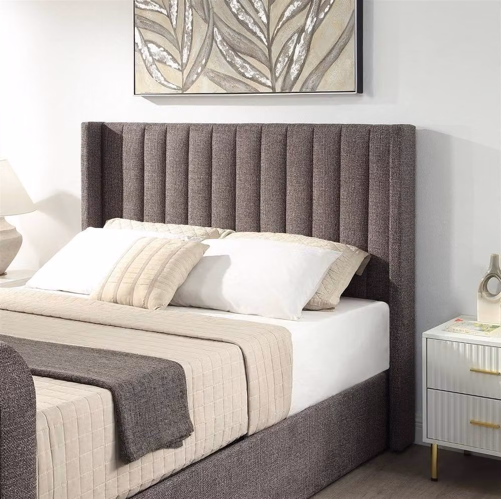Home Source King Size Ottoman Smart TV Bed Frame with Storage and Footboard, Upholstered in Grey, W/D/H: 180 x 200 x 108.5 cm – 2