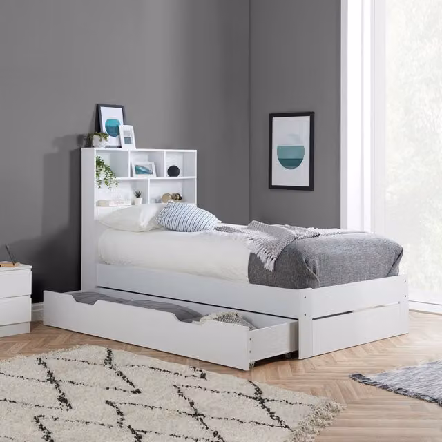 Birlea Alfie Single White Upholstered Storage Bed Frame with Drawers, 90 x 190 cm