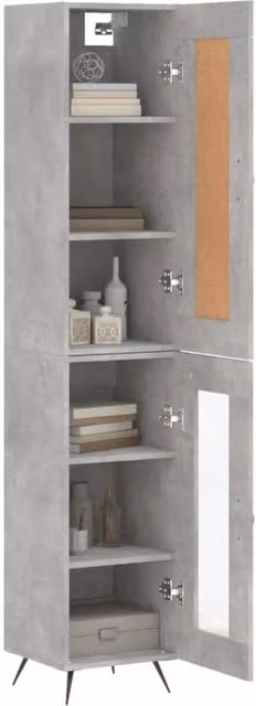 Berkfield Home Highboard in Concrete Grey with Glass Doors, H 180 x W 34.5 x D 34 cm