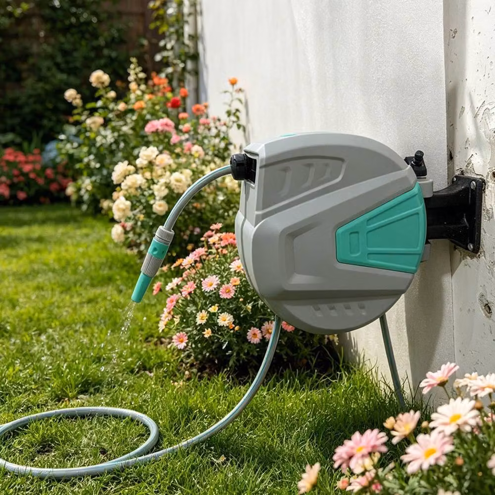 Gr8 Garden Wall Mounted Retractable Garden Hose Reel in Grey with 20m Hose – 3
