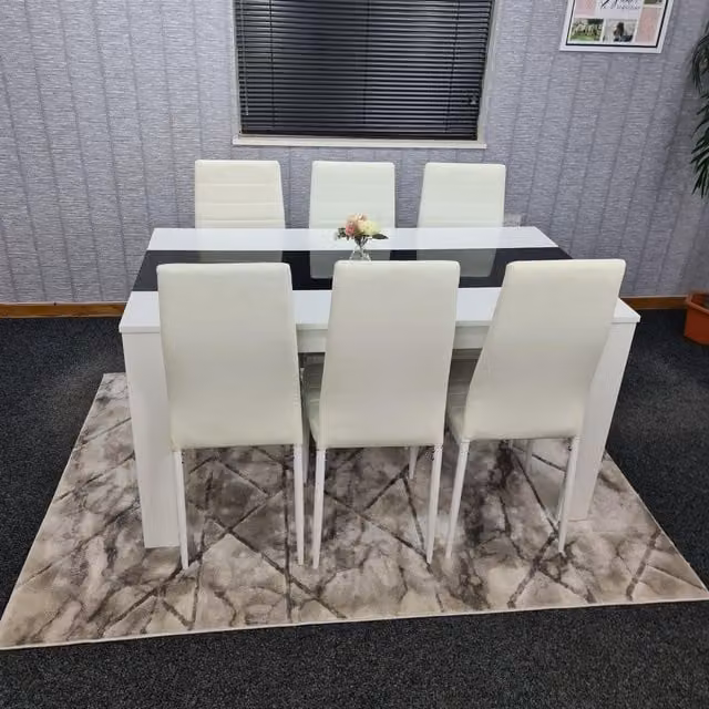 Kosy Koala Modern Dining Table Set with 6 White Chairs in Brown, Black and White