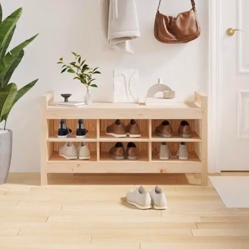 vidaXL Scandinavian Hall Bench and Shoe Rack in Brown Solid Pine, W/D/H: 110 x 40 x 60 cm – 2