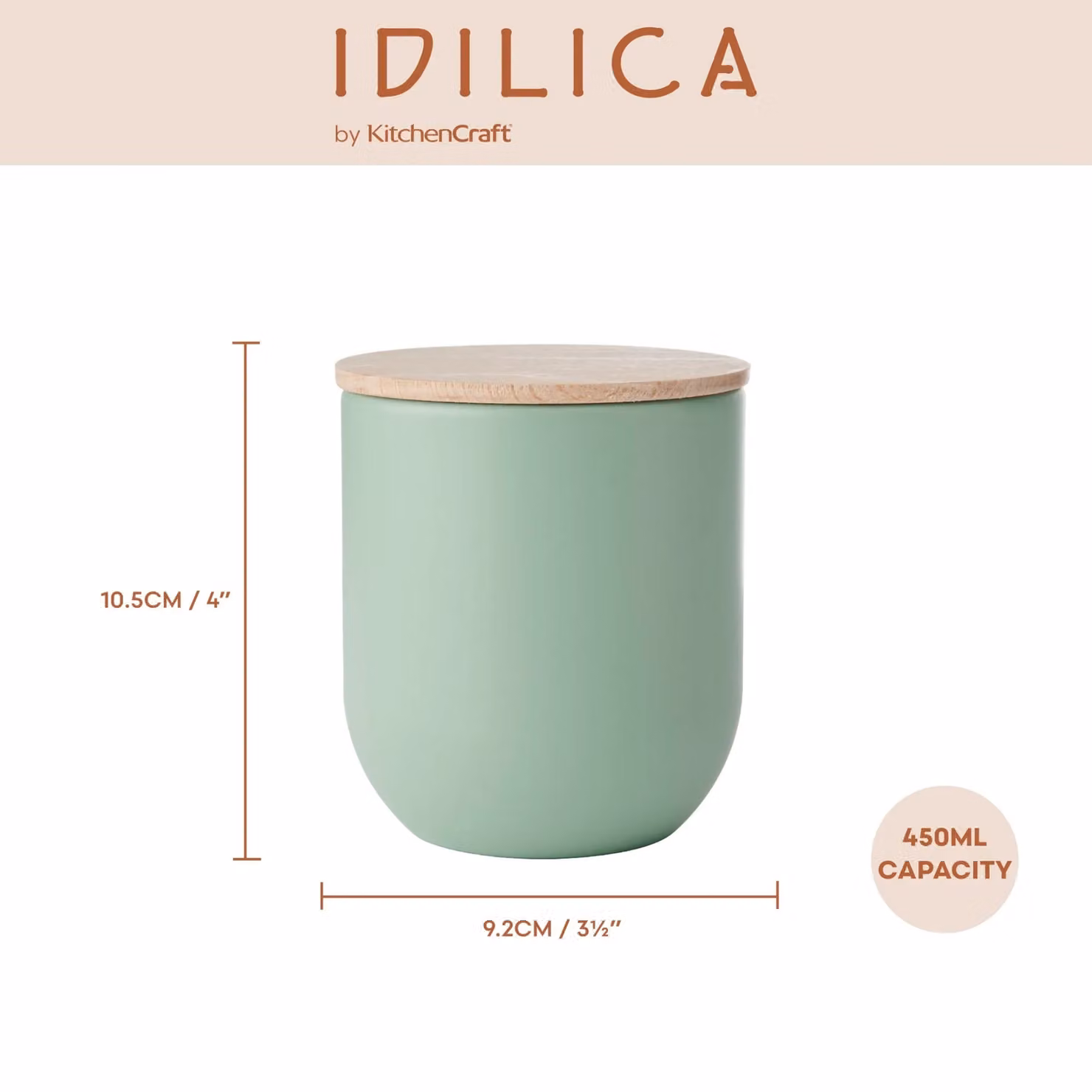 KitchenCraft Idilica Airtight Stoneware Kitchen Canister with Beechwood Lid, Green, W: 9 cm, H: 10 cm – 3