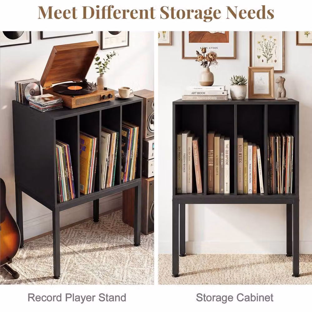 Costway Record Player Stand and Side Table with Vinyl Storage Shelves in Black – 4