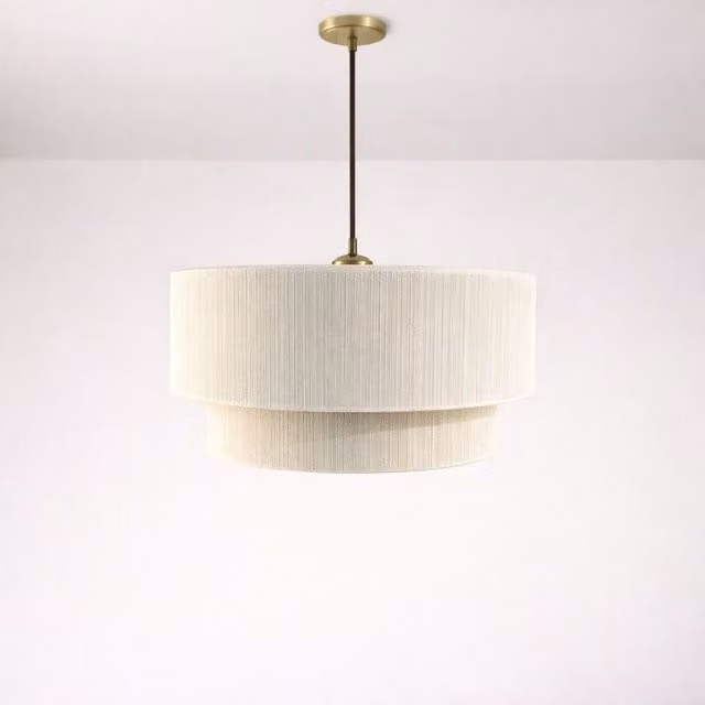 CGC Savina Cream Fine Cotton String Two Tier Drum Lampshade - Cream