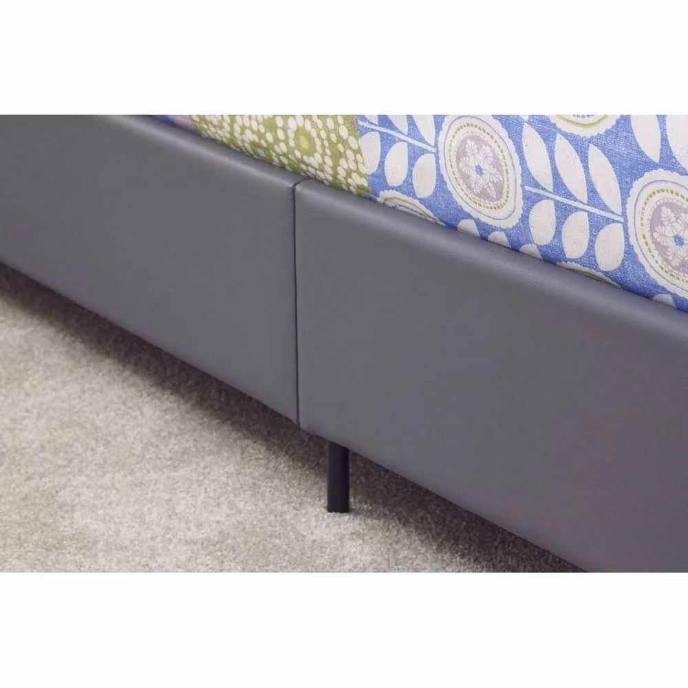 FORGEVIO Modern Upholstered Faux Leather Bed Frame with Padded Headboard in Grey – 3