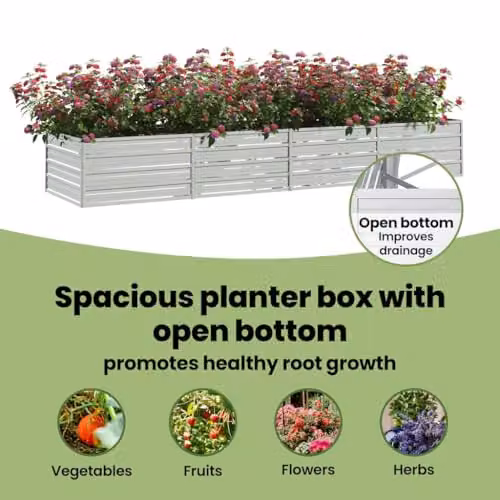 vidaXL Galvanised Steel Garden Raised Bed, Silver, W: 320 cm, D: 80 cm, H: 45 cm – 4