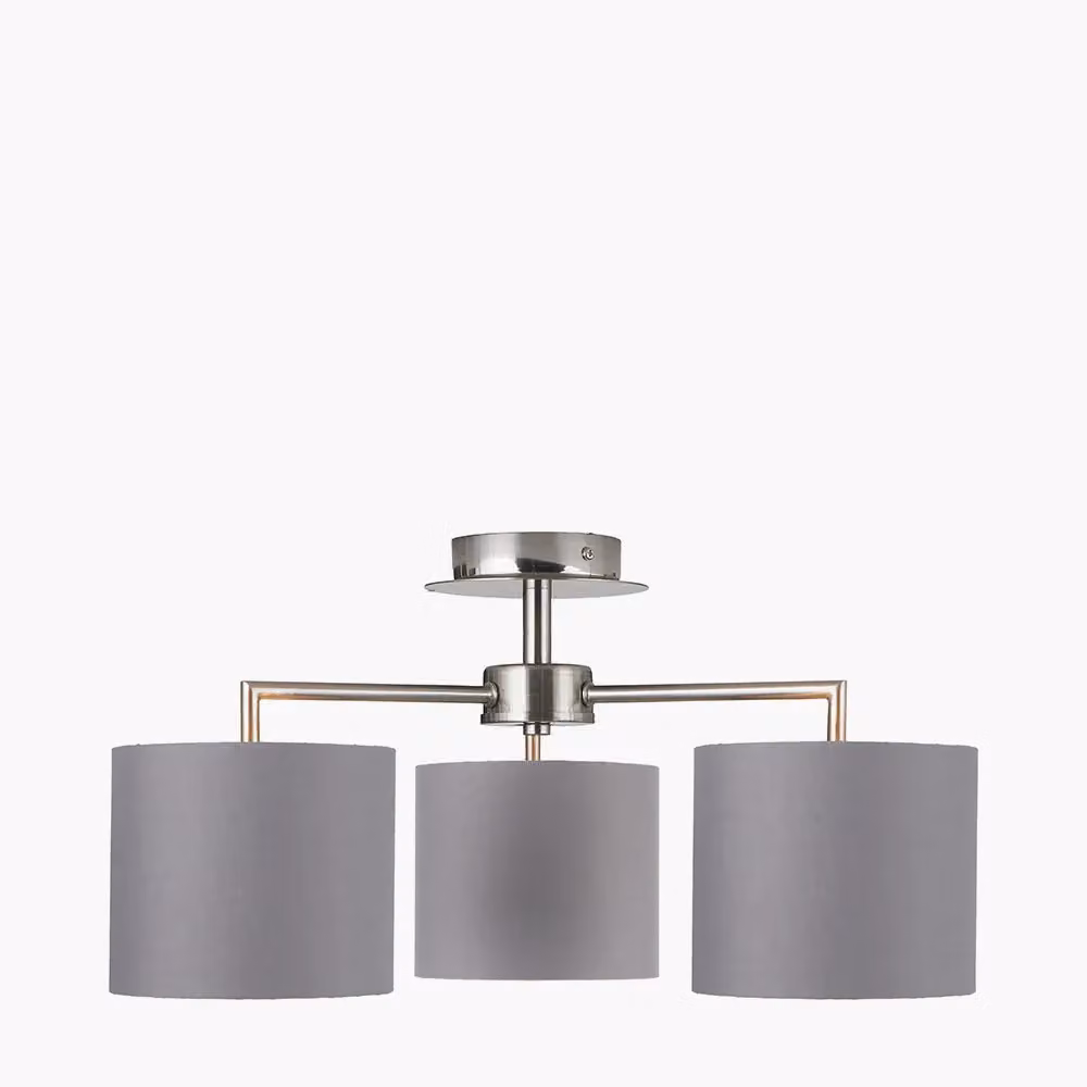 Ruma 3 Light Modern Cylinder Pendant Ceiling Light in Grey and Silver – 2