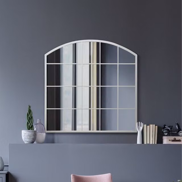MirrorOutlet Arcus Arched Modern Wall Mirror in White